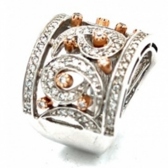 14K Sonia Bitton White & Rose Gold Diamond Swirl Wedding Ring  - Picture 4 of 5